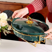 Plat de cuisson en céramique pour la maison et l'hôtellerie, ustensile de cuisson en verre de style européen pour la cuisson et le service des aliments, avec chauffage par bougie, plat à poisson, plat à platériaux à deux poignées