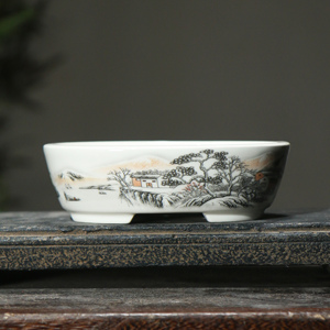 Maceta Ovalada de Cerámica para Bonsái, Pintada a Mano, Estilo Chino, Pequeña, de Porcelana Azul y Blanca, para Escritorio - Product Image 1