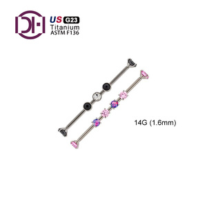 F136 Double trou d'oreille pont trois trous quatre trous couleur anodisée fil interne longue barre oreille os goujon <span class=keywords><strong>Piercing</strong></span> bijoux - Product Image 5