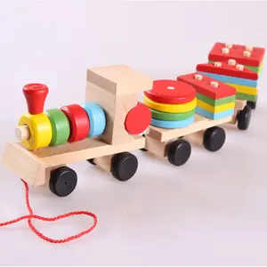 Montessori Toys Educational Wooden Toys For Children Early Learning Geometric Shapes Train Sets 3 Tractor Carriage Games
