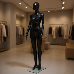Mannequin Femme Noir Brillant Corps Entier 68,9 Pouces avec Base en Verre, Pose Debout pour Présentation de Vêtements - Product Image 2