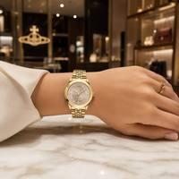 Montre Saturne gaufrée, bracelet en acier inoxydable, mouvement à quartz, résistante à l'eau 30M, pour femme