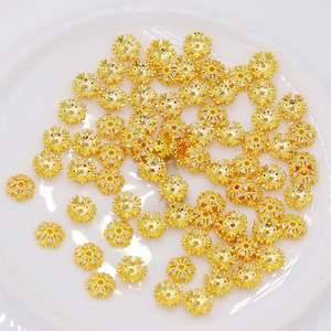 Gold Plated <b>Copper</b> Flower Bead Caps With Zircon Stones 8mm 12mm DIY Jewelry Findings For Necklace <b>Bracelet</b> Making - Product Image 3
