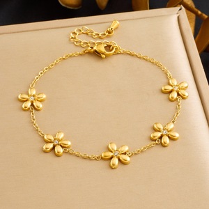 Flower Jewelry <b>Set</b> Gold Plated Stainless Steel Necklace Earrings <b>Bracelet</b> Women Party Fashion Accessory - Product Image 3