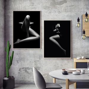 Papier peint mural esthétique <span class=keywords><strong>noir</strong></span> <span class=keywords><strong>et</strong></span> <span class=keywords><strong>blanc</strong></span>, affiches d'art mural de <span class=keywords><strong>femme</strong></span> sexy, impressions sur toile, décoration murale de la maison, style Art déco - Product Image 2