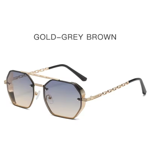 New High-class Sense of Multilateral Double Beam Sunglasses for Women Fashion Metal <b>Chain</b> <b>Mirror</b> Leg Sunshade Sunglasses - Product Image 2