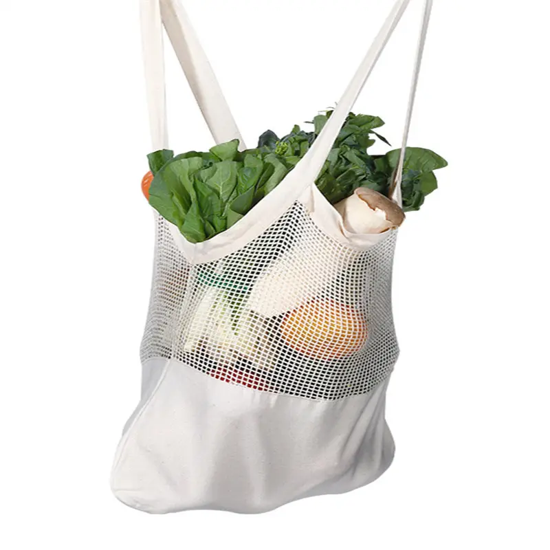 Großhandel umweltfreundliche Bio-Baumwolle Einkaufstasche Recycling-Baumwollnetzbeutel tragbare Einkaufstasche Netz Strand-Tote-Tasche für Damen