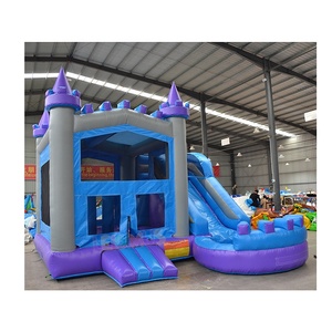 Lớn Halloween nhảy lâu đài Inflatable Bouncer với Inflatable trượt nước sân chơi màu xanh tím nhà bị trả lại với hồ bơi nước - Product Image 1