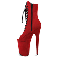 Bottines à plateforme sexy en velours pour femmes, 20 cm, talon aiguille, lacets, hiver, boîte de nuit, pole dance, défilé de mode