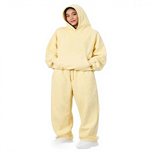 <b>Womens</b> Butter <b>Yellow</b> Oversized <b>Tracksuit</b> Heavyweight Hoodie Matching Sweatpants Set Two-Piece Casual Streetwear Winter - Product Image 1