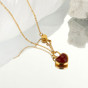 Collar de Joyería con Colgante de Corazón de Ágata Rubí Chapado en Oro de 18k, de Acero Inoxidable, Resistente al Agua y al Deslustre, con Logotipo Personalizado para Mujer - Product Image 2