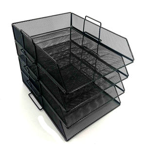 مكتب المعادن صينية خطابات ، مكتب امدادات الأسود شبكة أسلاك معدنية تكويم ملف صينية للورق - Product Image 2