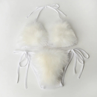 Vente en gros de maillots de bain deux pièces pour femmes en fausse fourrure de renard maillots de bain solides soutien-gorge sous-vêtements fendus triangle carnaval Bikini ensemble