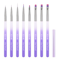 Ensemble de 8 stylos de nail art style japonais violet dégradé, pinceaux à ongles confortables en laine acrylique colorée, stylo de mélange pour gel UV