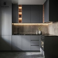 Meuble de cuisine modulaire intelligent de luxe, moderne, ignifuge, durable, imperméable, personnalisable, avec panneau de porte en placage et bois écologique