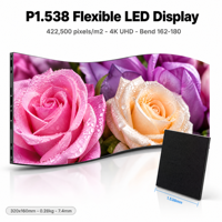 Écran LED flexible à pas fin P1.538, haute fréquence de rafraîchissement 4200Hz, 600 CD, écran incurvé intérieur, température de couleur 3000K-10000K, 1080P, garantie 1 an