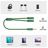 Cable de Audio Divisor en Y de 3.5mm Macho a Doble 3.5mm Hembra, Adaptador con Cable de Nylon Trenzado y Conector Chapado en Oro para Auriculares y Micrófono
