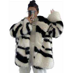 <b>Women's</b> Elegant Zebra Print Faux Fur Coat <b>Winter</b> <b>Warm</b> Casual Outerwear MASDB Brand Full Sleeve Turn-down Collar <b>Jacket</b> S-4XL - Product Image 1