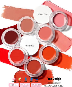 Fard à joues et rouge à lèvres personnalisés avec logo, capuchon blanc, étui en verre, fini rosé, fini satiné, mauve, bordeaux, fard à joues à l'acide hyaluronique - Product Image 1