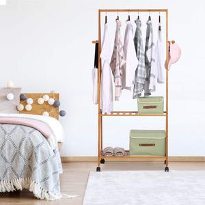 Perchero de bambú con 2 ganchos para abrigos Estantes de almacenamiento de zapatos de 2 niveles Estante para ropa - Product Image 4