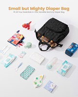 Petit sac à dos à fermeture éclair pour couches, mini sac à langer unisexe avec matelas à langer et attaches pour poussette, noir