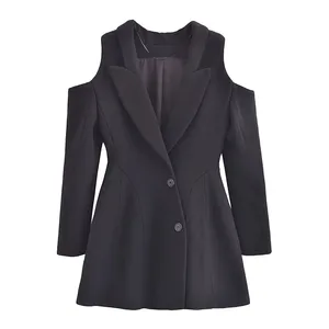 KAOPU ZA Mini robe blazer ajusté en laine pour femmes, épaules exposées, dos nu vintage, col à revers, manches longues, robes pour femmes