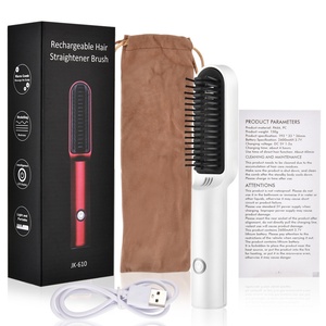 Brosse à air chaud ionique pour cheveux épais et bouclés, lissage des cheveux chauffant, ions négatifs, manche en métal, brosse en nylon, alimentée par batterie - Product Image 2