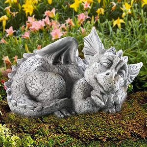 Figura de dragón Adorable para bebés y parejas, estatua de jardín con piedra de imitación, acabado de resina, mazmorra, doble Dragón - Product Image 5