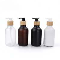 Dispenser sabun Losion, mewah 500ml 16oz populer Amber boston botol dengan pompa penutup bambu