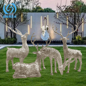 Sculpture de cerf en acier inoxydable, décoration de jardin extérieure, œuvre d'art métallique autoportante en forme d'animal pour hôtels, clubs, places publiques - Product Image 2