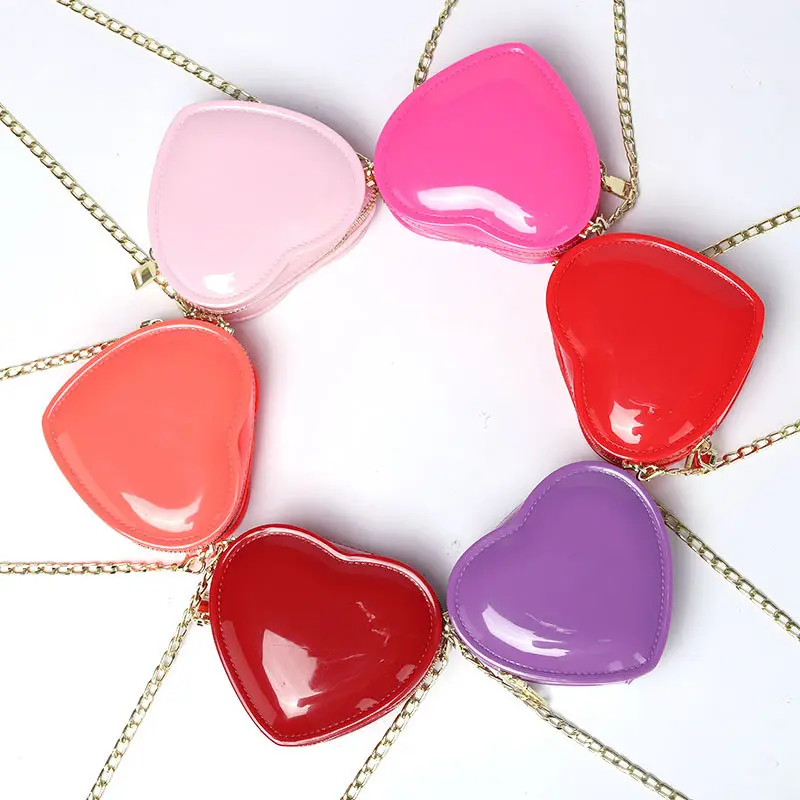 2021 Fashion mini candy color PVC girls crossbody shoulder jelly handbags women chain purses cute heart shaped bag for female