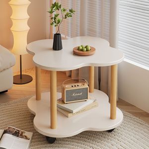 Petite table d'appoint moderne Table d'appoint ronde avec roulettes Table de chevet rétro à deux niveaux Table à thé mobile pour salon chambre à coucher - Product Image 1