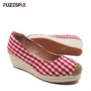 Nuevos zapatos de pescador de otoño para mujer, cuña de punta redonda, suela gruesa, tacón alto, zapatos individuales a cuadros, zapatos de cáñamo, <span class=keywords><strong>alpargatas</strong></span>, <span class=keywords><strong>cuñas</strong></span> para mujer - Product Image 4