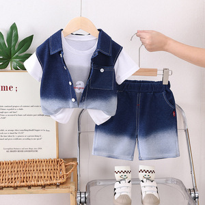 Completo Estivo Sportivo Blu Stile Coreano per Bambini, Tuta Casual da Ragazzo <span class=keywords><strong>6</strong></span> Anni, Set Estivo alla Moda in 3 Pezzi - Product Image 2