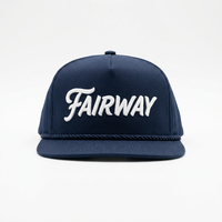 Gorra de golf azul marino vintage con visera plana, perforaciones cortadas a láser, logotipo bordado en 3D, cuerda y 5 paneles, ajustable con cierre a presión, para venta al por mayor