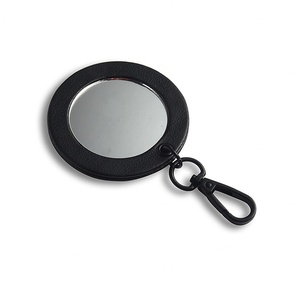 <b>Mini</b> Round <b>Black</b> Silkscreen Printing PU Leather Keychain Pendant Makeup Custom Mirror with Logo - Product Image 4