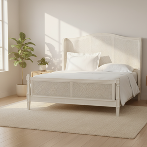 <span class=keywords><strong>Letto</strong></span> in Quercia Massiccia di Design <span class=keywords><strong>Francese</strong></span> con Testiera in Rattan Morbido Ecologico, Disponibile nelle Misure Full/Queen/King/California King - Product Image 5