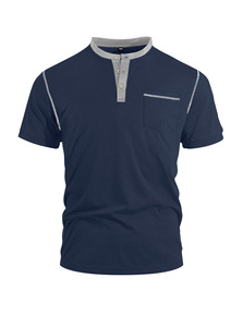 Camiseta Polo Henley para Hombre, Manga Corta, Mezcla de Algodón, con Bolsillo, Transpirable, Informal, para Trabajo - Product Image 3