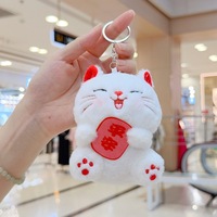 Porte-clés chat porte-bonheur doux et moelleux, pendentif en peluche porte-bonheur chinois, adorable animal porte-clés, décoration de sac à dos pour femme, cadeau