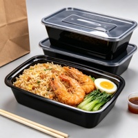 Boîte à lunch rectangulaire jetable anti-fuite en gros pour salades et nouilles à emporter avec couvercle en plastique pour usage en restaurant