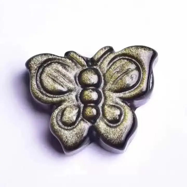 Venta al por mayor de alta calidad Natural oro obsidiana cuarzo tallado mariposa de cristal tallada para Reiki curación fengshui
