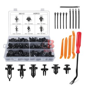 HE112 102 Piezas Clips de Sujeción Automotriz de Nylon, Remaches a Presión para Parachoques, Parrilla y Guardabarros, Kit de Reparación con Herramientas - Product Image 1