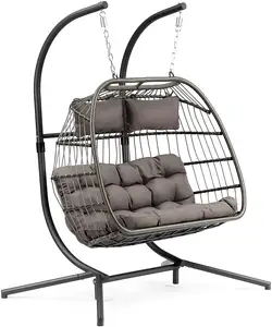 Design moderne Patio suspendu en osier balançoire oeuf canapé avec support jardin causeuse extérieur double siège rotin pliable balançoire chaise