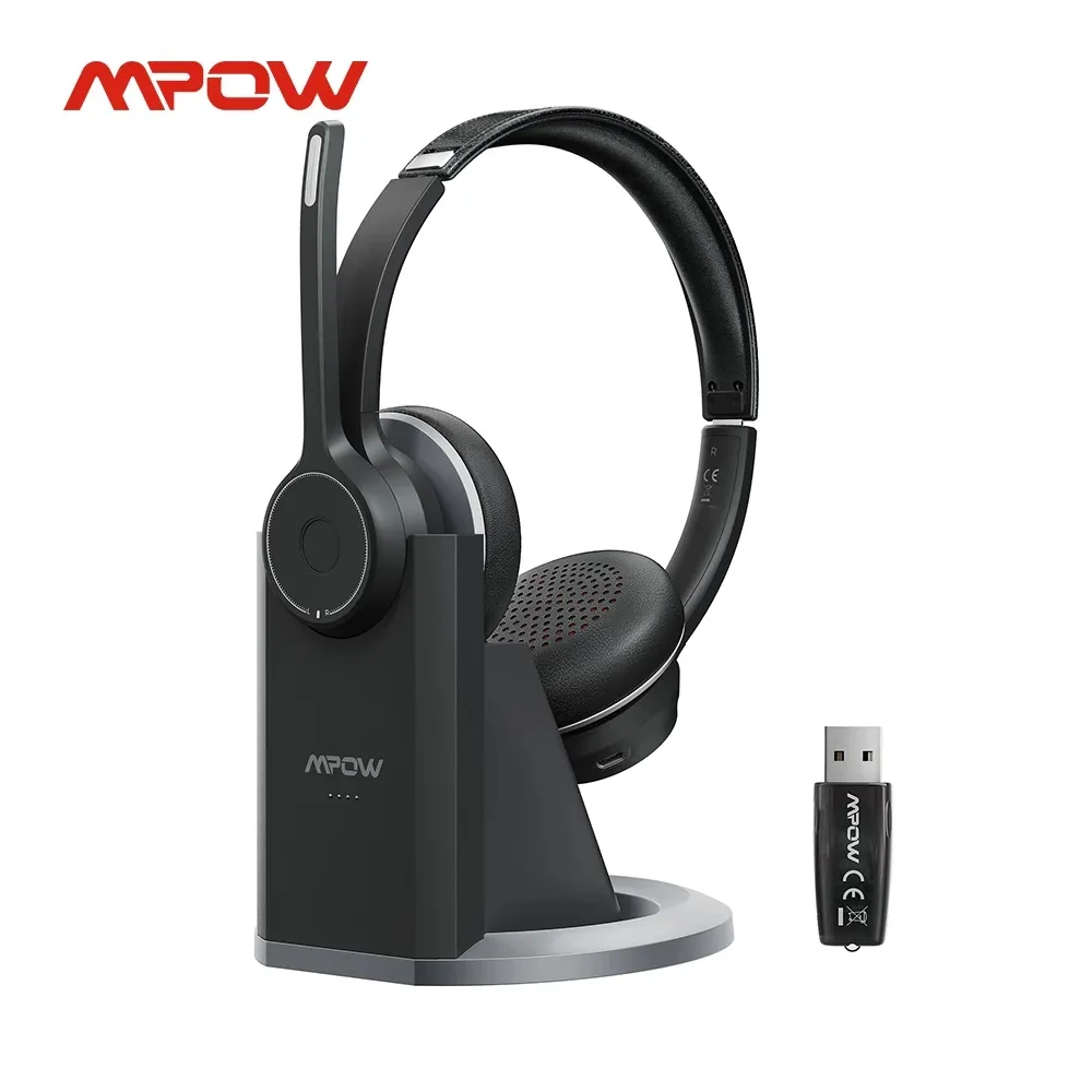 Mpow HC5 प्रो वायरलेस Headphones बीटी 5.0 हेडसेट डब्ल्यू/CVC8.0 शोर रद्द एमआईसी प्रभारी आधार यूएसबी एडाप्टर कंप्यूटर हेड फोन्स