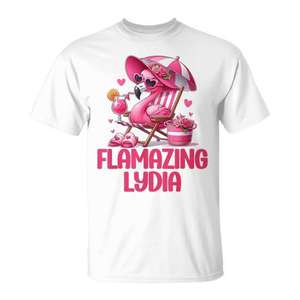 T-shirt pour femme Flamazing Lydia Pink Flamingo Tropical Beach Scene - Product Image 1