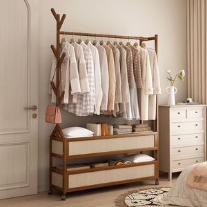 Perchero de pie sencillo de bambú con estante de almacenamiento para el hogar, dormitorio, habitación de alquiler - Product Image 2