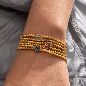 Pulsera de Cadena Fina con Cuentas de Circonita Natural Colorida, Segura para la Piel, Chapada en Oro PVD de 18K, de Acero Inoxidable, con Piedra de Nacimiento - Product Image 4