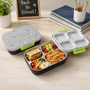Kids Stainless Steel <b>Lunch</b> <b>Box</b> 4 Compartments Leak Proof Bpa Free PP Removable Lid Rectangle Design for <b>Children</b> - Product Image 3