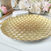 StarLuckINT Assiettes de présentation de luxe en verre à motif diamant de 13 pouces, rondes texturées dorées pour la décoration de banquets de mariage