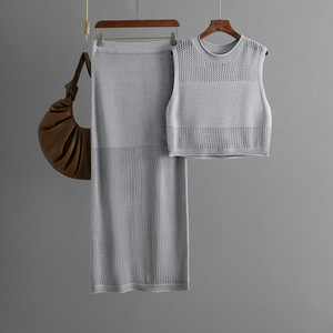 Blubelle Women's Summer Casual Two-Piece Set-Relaxed Fit O-Neck Tank <strong>Top</strong> Ankle-Length Skirt <strong>Viscose</strong>/Polyester/Nylon Knitting - Product Image 4